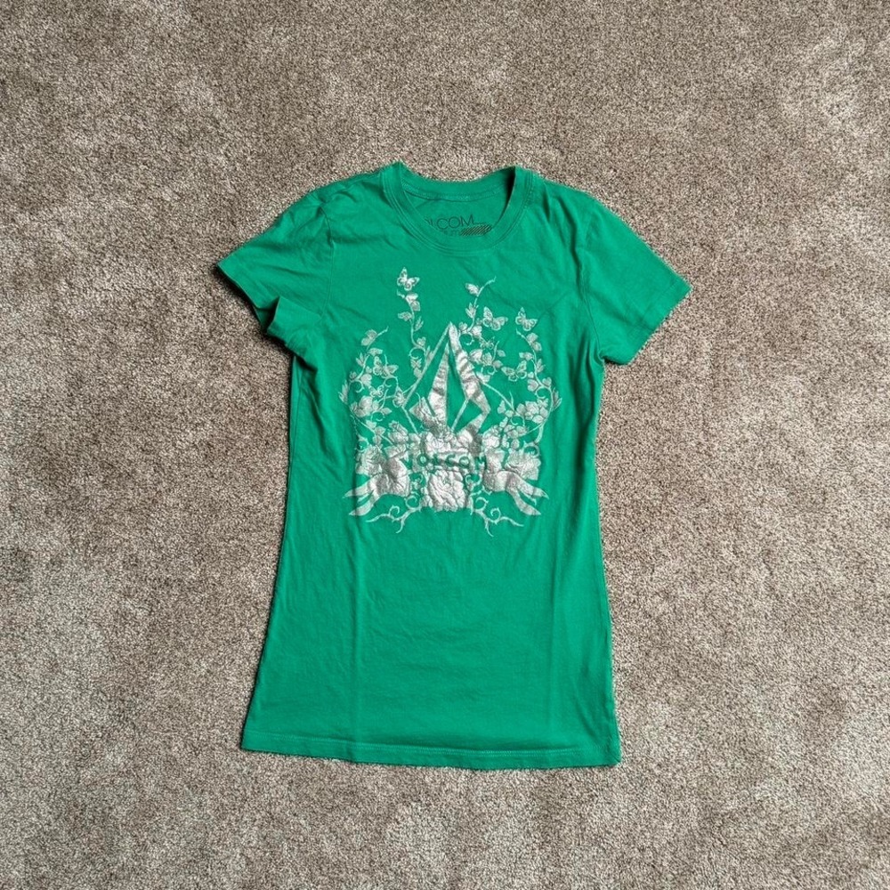 GREEN VOLCOM "SILVER PRINT" BUTTERFLY TEE